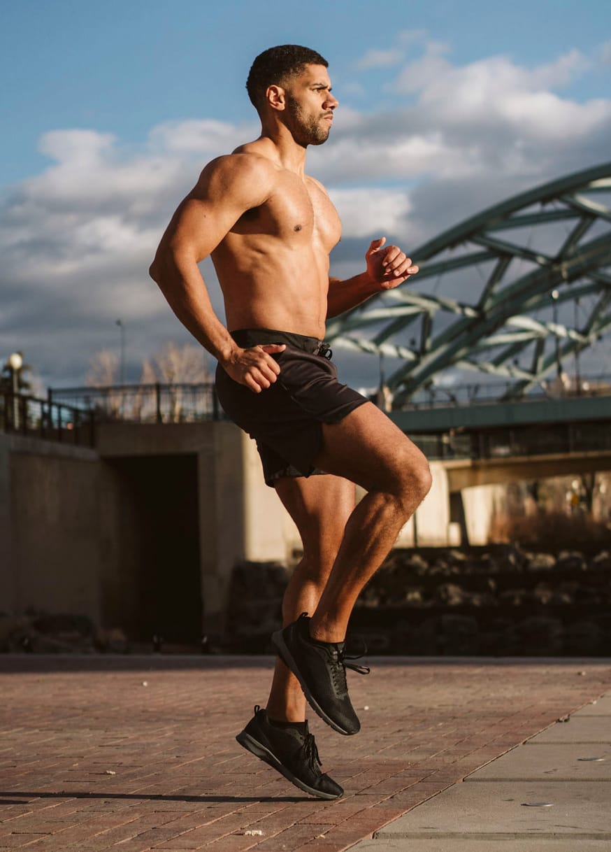 Man jogging in Hylete shorts